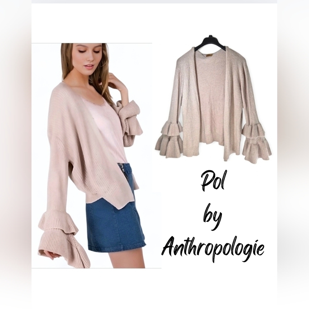 Boho Chic Ruffle Bell Sleeve Cardigan Sweater L Soft Knit Cozy Cottagecore